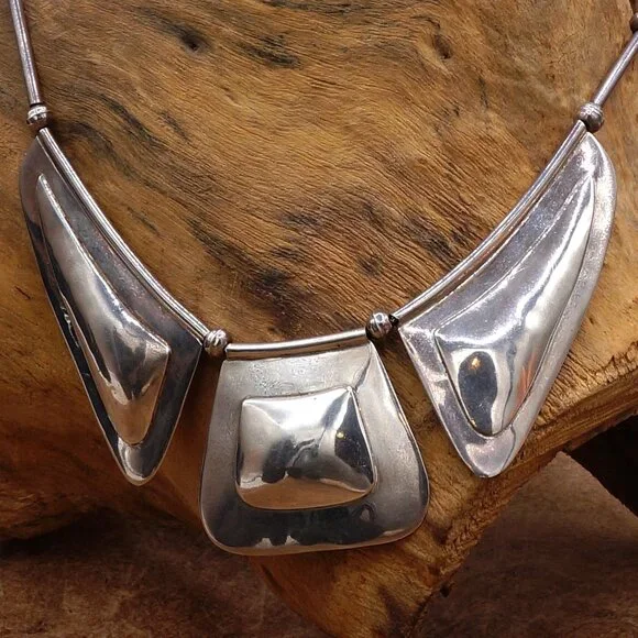 Vintage Native American Modernist Silver Bib Necklace Carlos Diaz Style 17" - Picture 8 of 13
